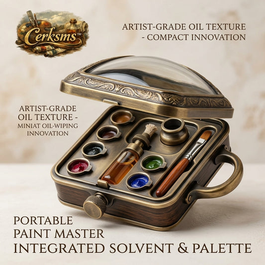 Cerksms™ Portable Oil Paint Palette Box, Artist-Grade Travel Painting Kit with Integrated Solvent Cup, Mini Oil-Wiping Tool, Brush Slot & Mixing Palette, Compact Plein Air Paint Master for Oil Painting, Sketching, Outdoor Painting & Creative Gifts